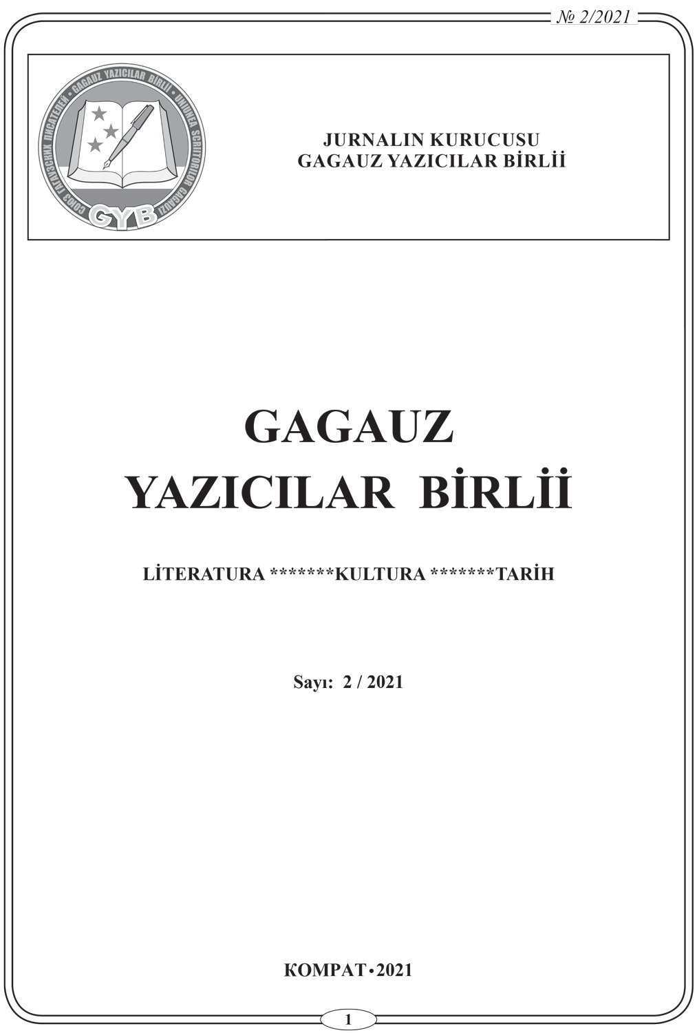 Gagauz yazıcılar birlii sayı  2/2021 