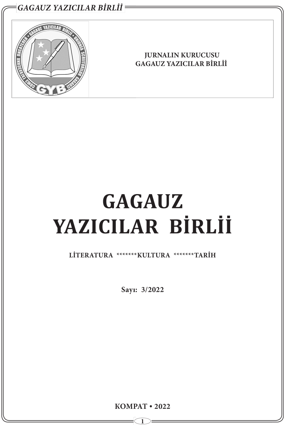 Gagauz yazıcılar birlii sayı  3/2022 