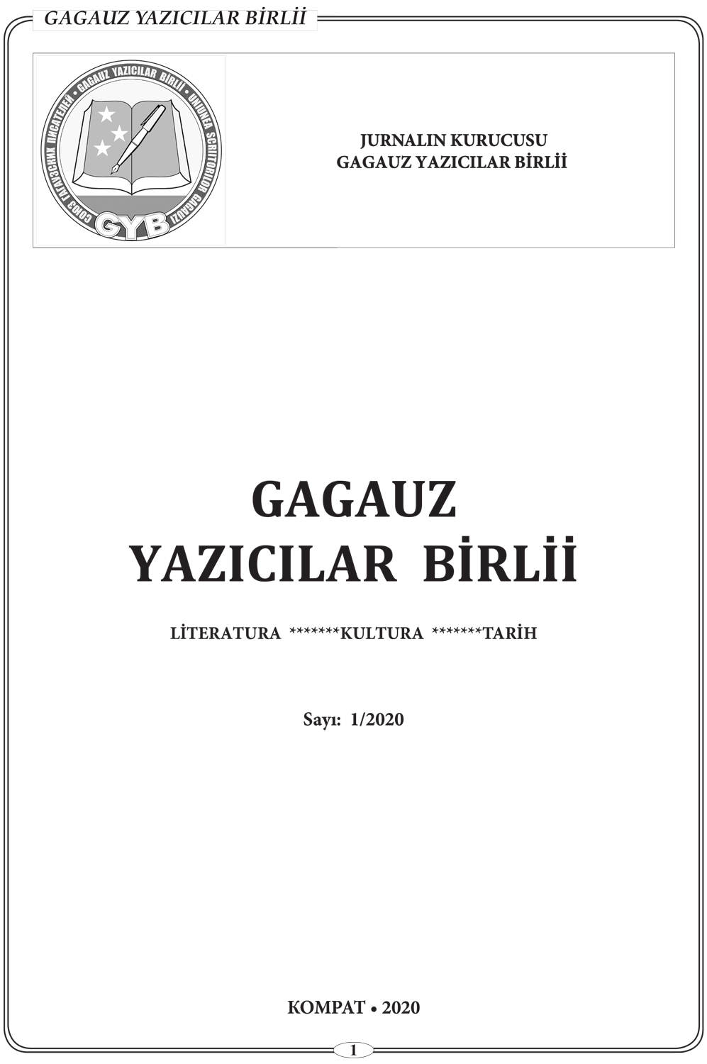 Gagauz yazıcılar birlii sayı  1/2020 